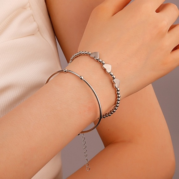 NEW Silver Triple Heart Bracelet & Cuff Set - Picture 2 of 8